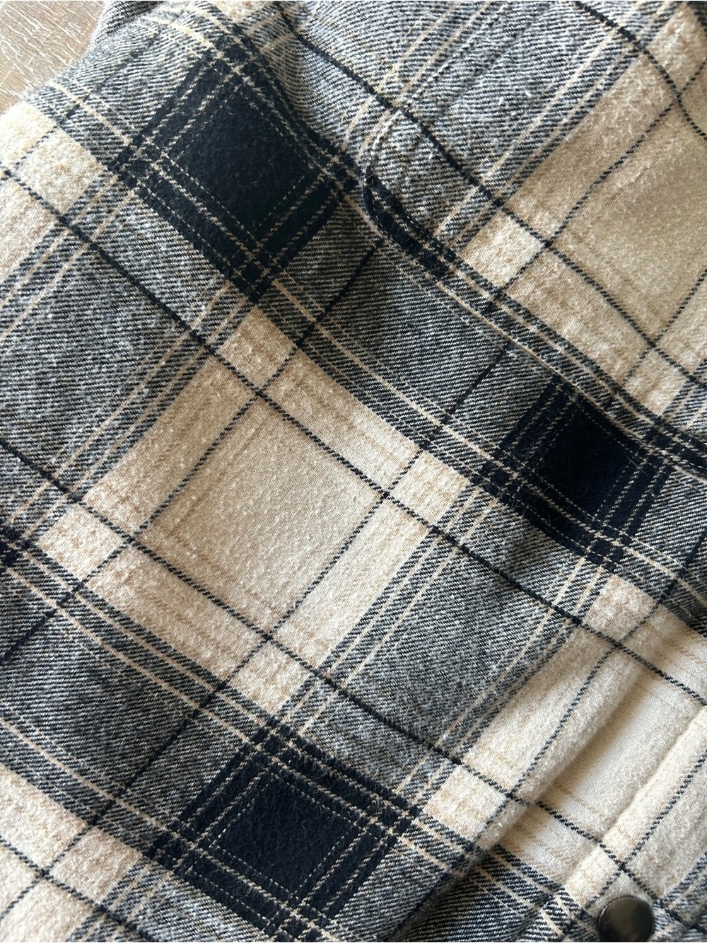 Lucky Brand Plaid Sherpa Lined Shacket Women L Cream Black Cotton Jacket